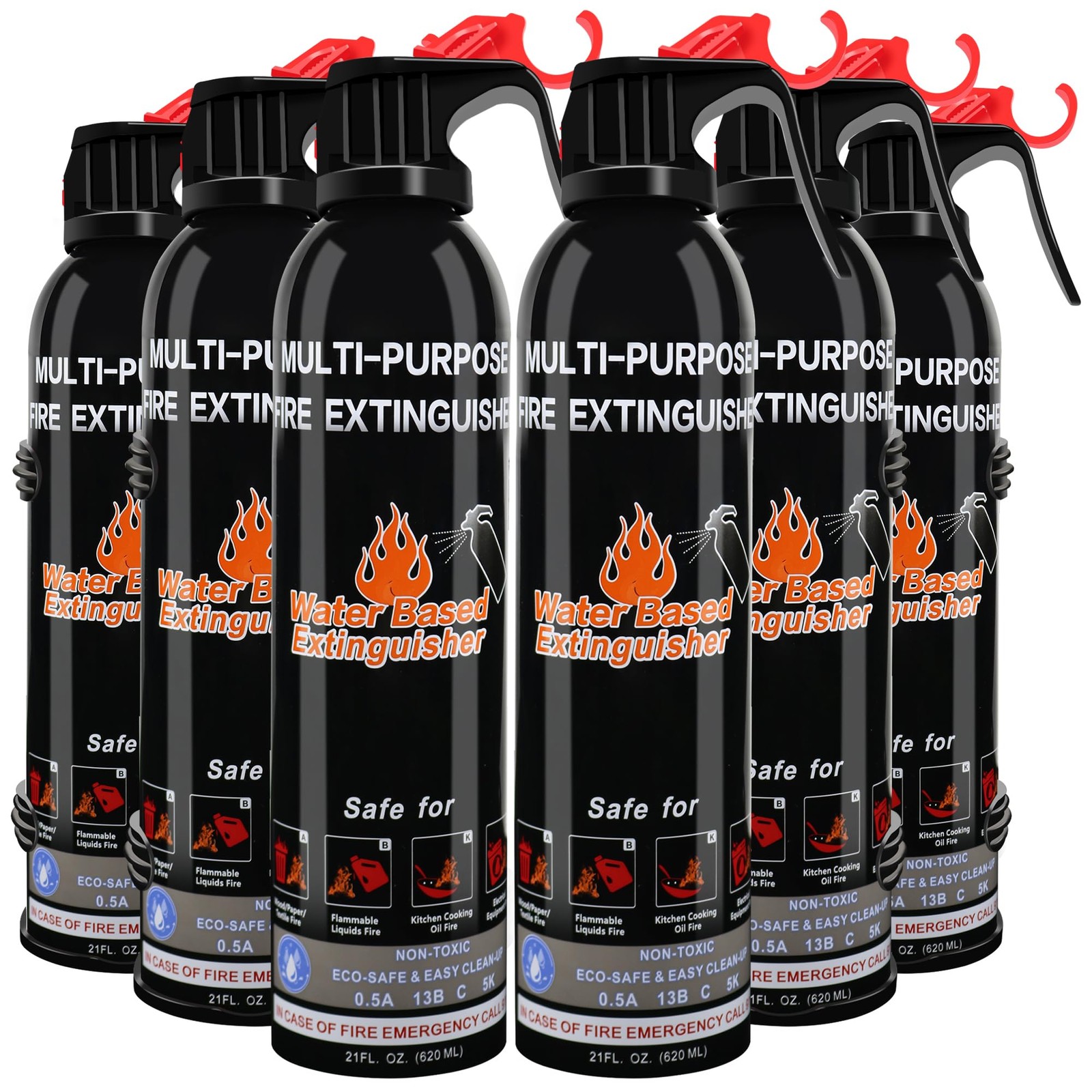 6 Pack Fire Extinguisher for Home with Mount, Effective on A, B, C, K Fires