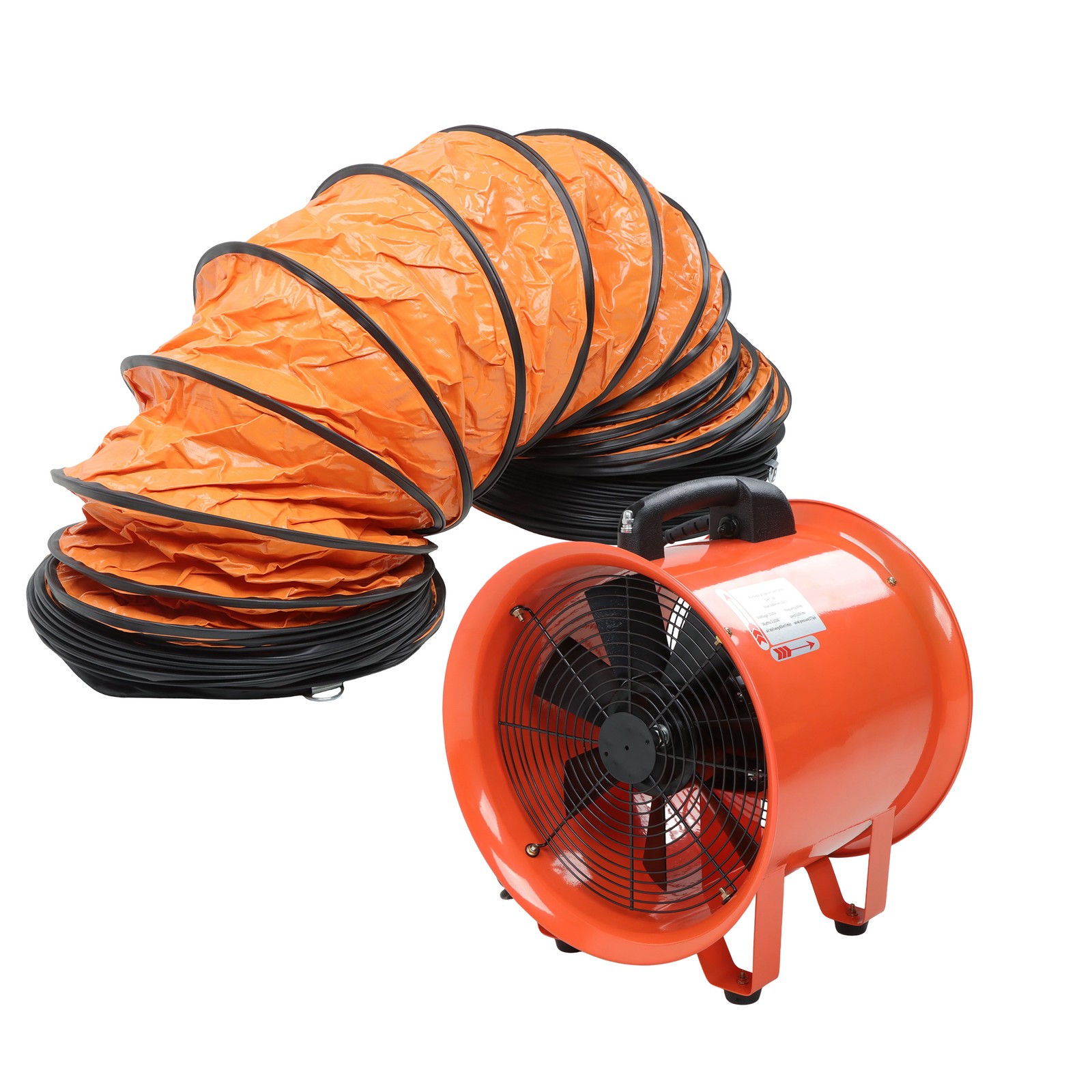 Industrial Portable Blower Steel Orange 320W 1520CFM 3300RPM 10' 33ft Ducting