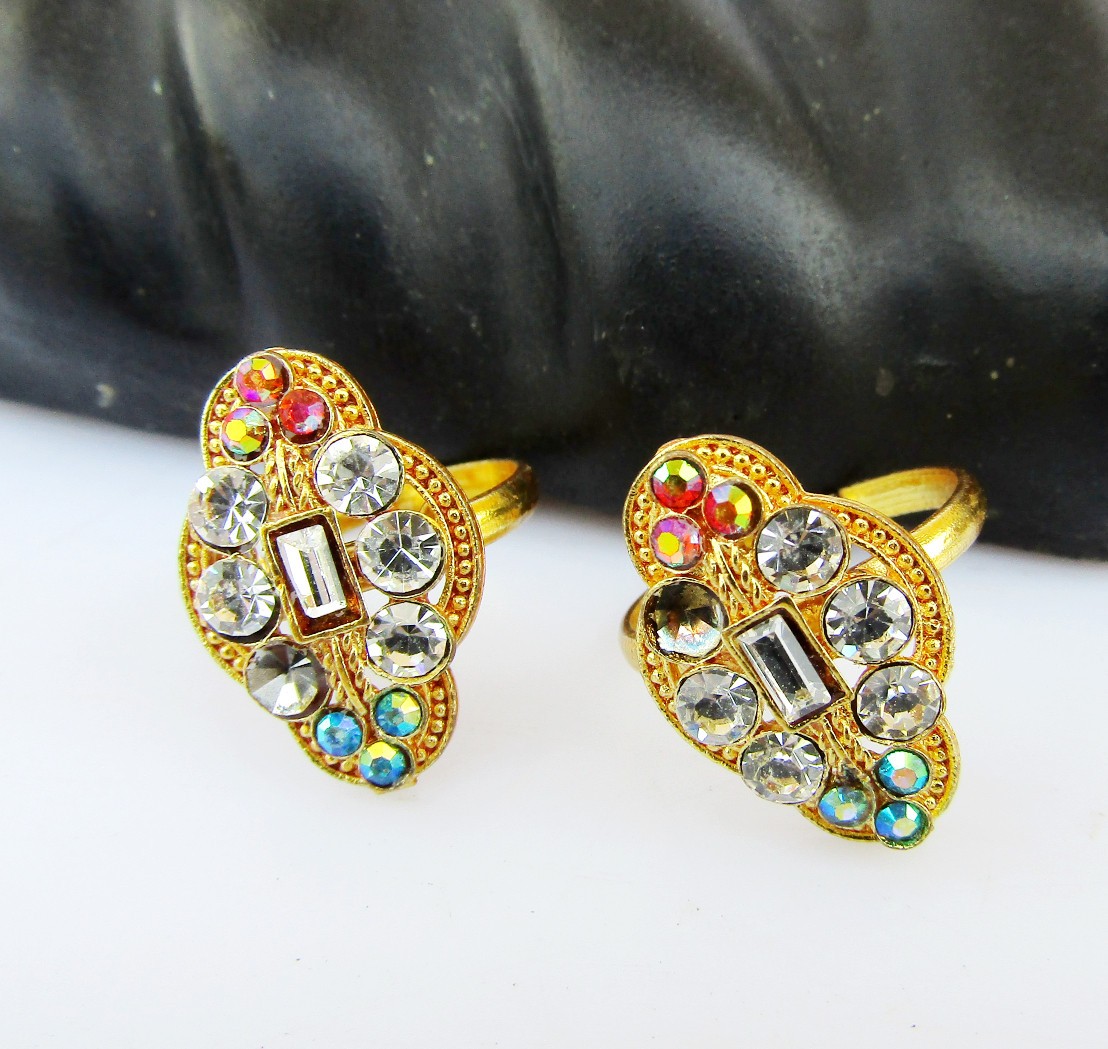 Bollywood Fashion Jewelry Polki Toe Rings Gold tone Bichiya Adjustable Toerings