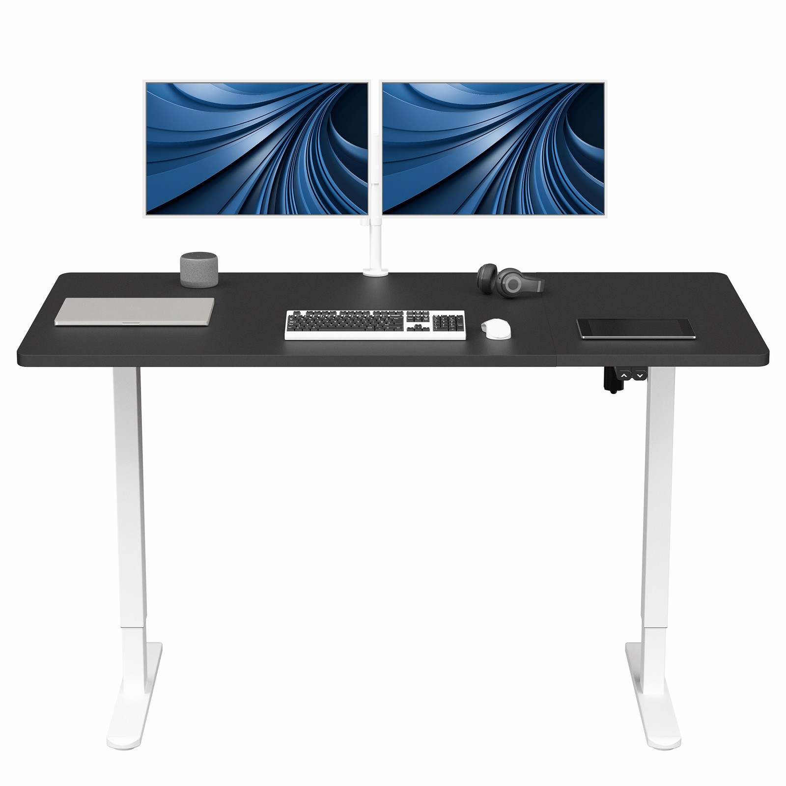 VIVO Electric 60” x 30” Stand Up Desk, Black Table Top, White Frame