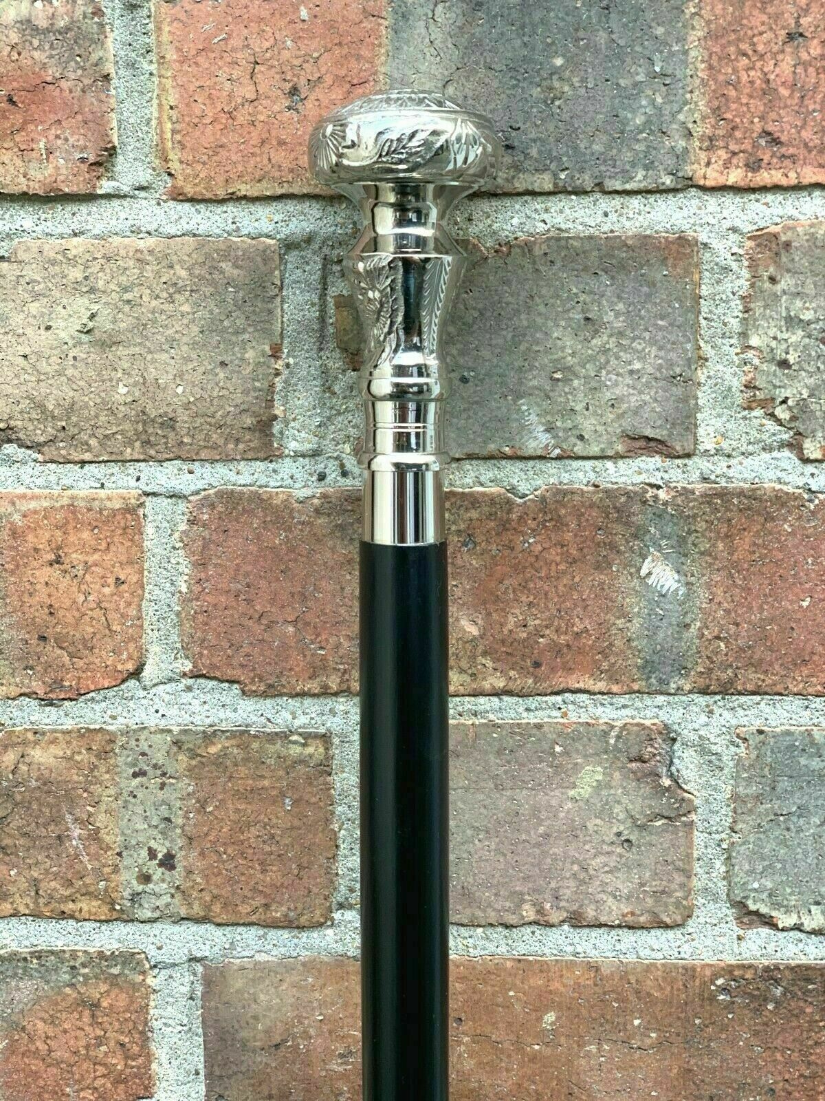 Handmade Vintage Solid Silver Brass Handle Antique Victorian Wooden Walking Cane