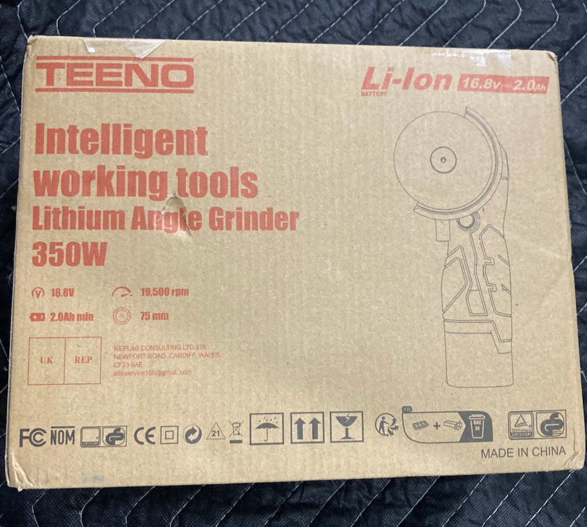 TEENO Cordless Angle Grinder 350W w/ Two Batteries & Charger