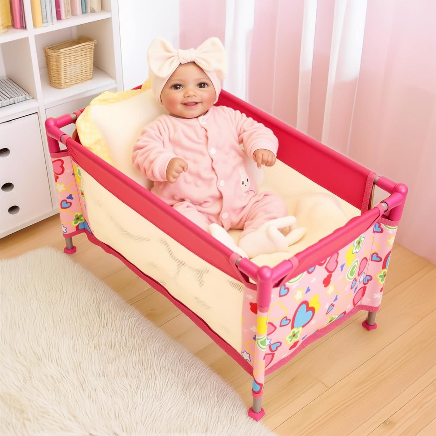 BABESIDE Baby Doll Crib with Storage Bag,Foldable Playpen Bed for...