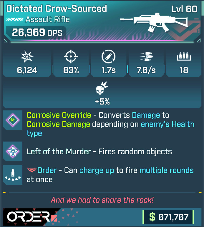 Borderlands 4 | PEARL NEW Dictated Crow-Source AR LEVEL 60 Any ele |PC|Xbox|PS|