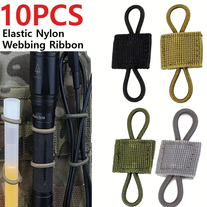 10pcs MOLLE Web Dominator Elastic Strap Gear Retainer Clip Black/Green