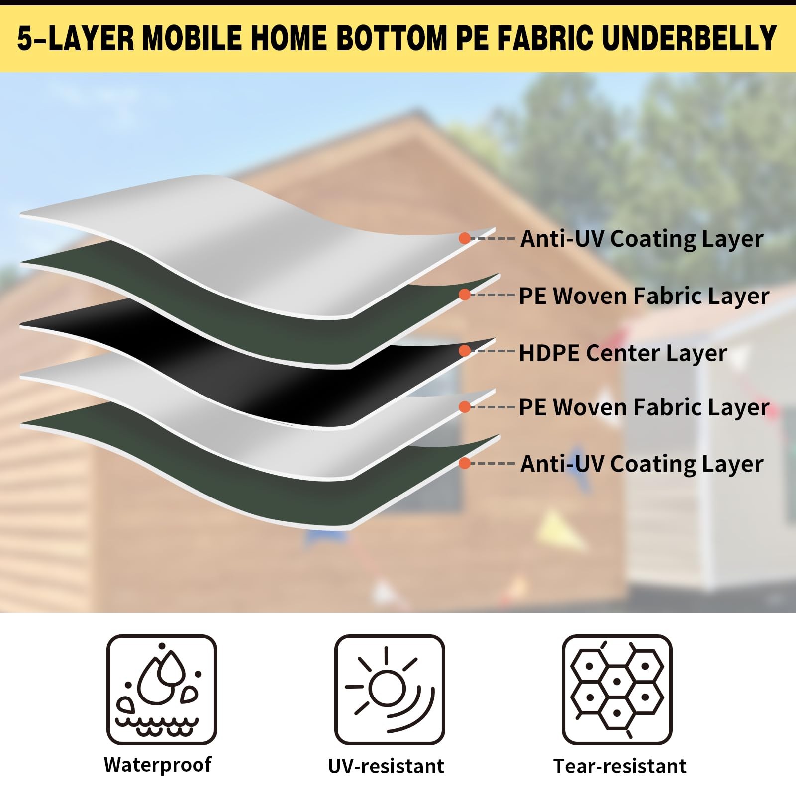 16x10ft Mobile Home Bottom Board PE Fabric Underbelly, 16'×10', Black