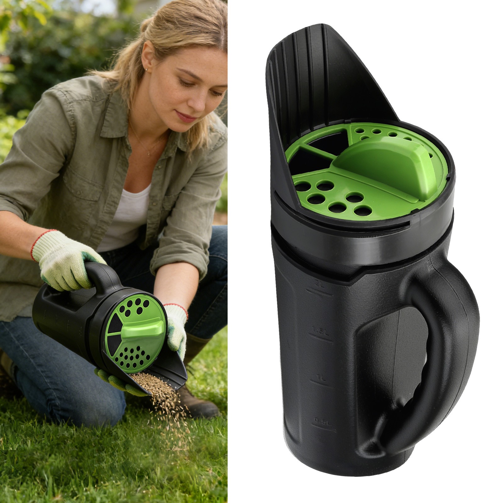 Handheld Seed Spreader 2.5L Adjustable Grass Fertilizer Salt Shaker Lawn Gardens
