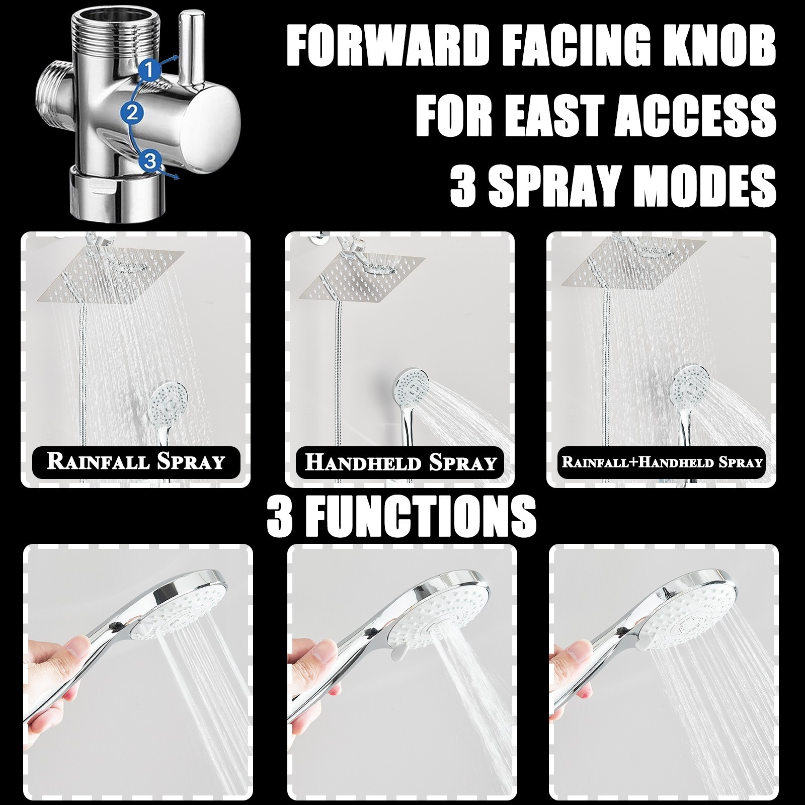 Chrome 8inch Rain Shower Head with Handheld Spray High Pressure Showerhead Combo