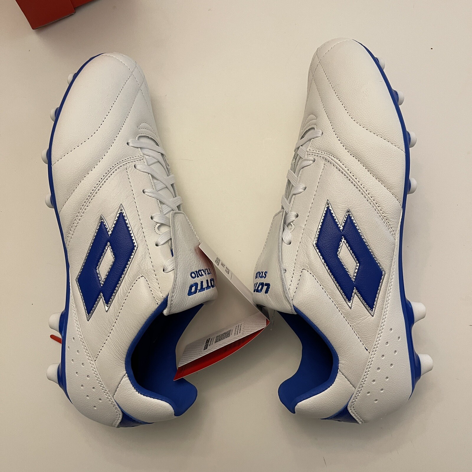 Lotto Stadio 200 III FG - Soccer Football Cleats - White Blue - US 13 EUR 47 NEW