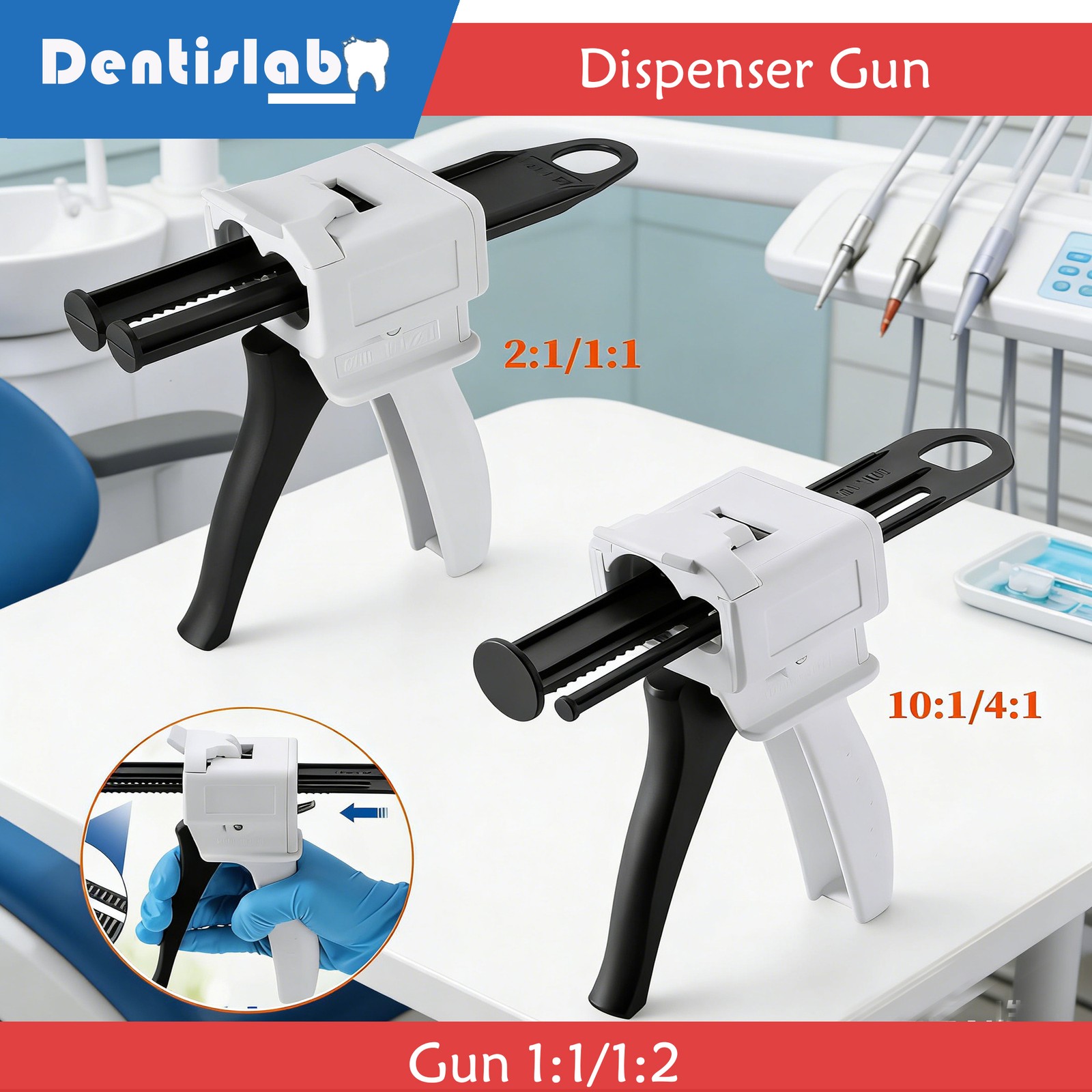 Dispenser Gun Dental Impression Cartridge Dispenser Delivery Gun4:1/10:1 1:1/2:1