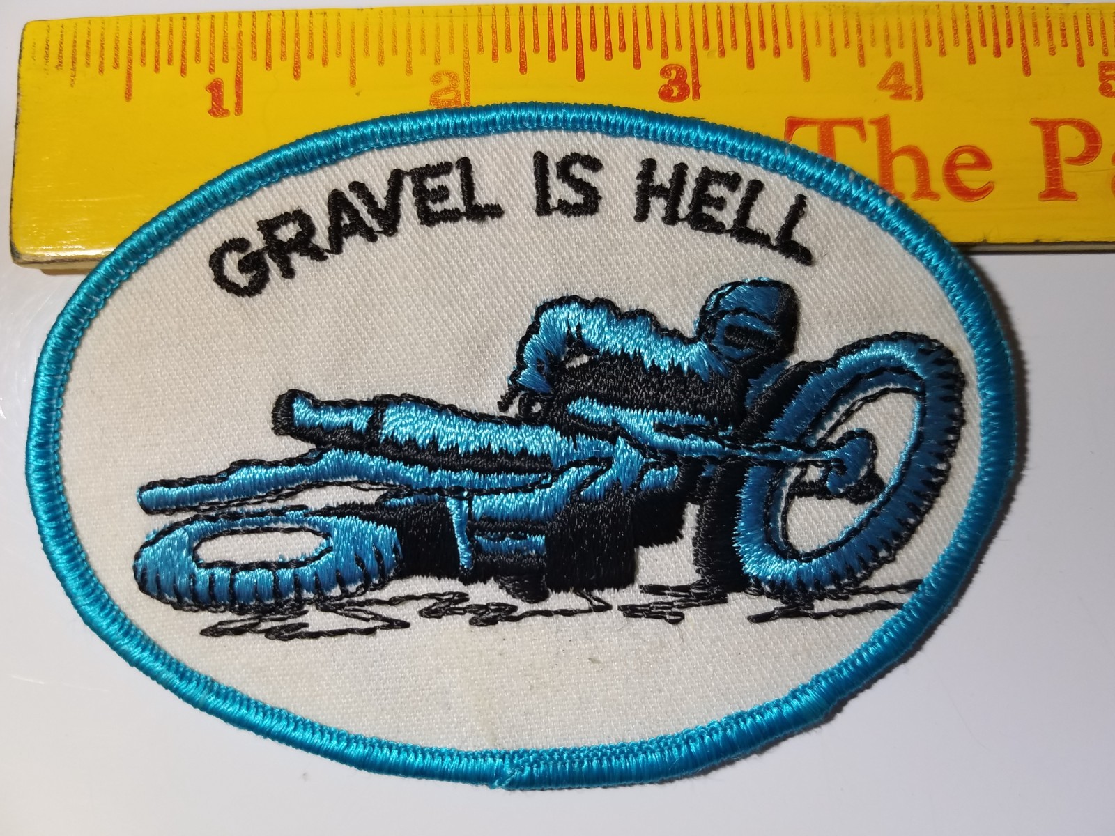 "Gravel Is Hell" Vintage Motorcycle Embroidered Sew On/Iron On 1970's Patch NOS