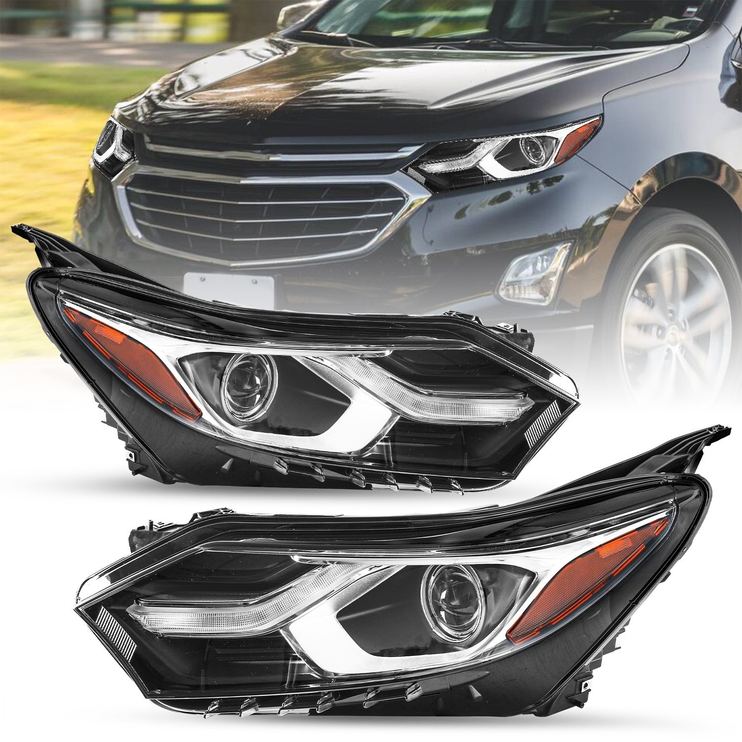For 2018-2021 Chevy Equinox HID/Xenon Headlamps w/ LED DRL Headlights LH+RH Sets