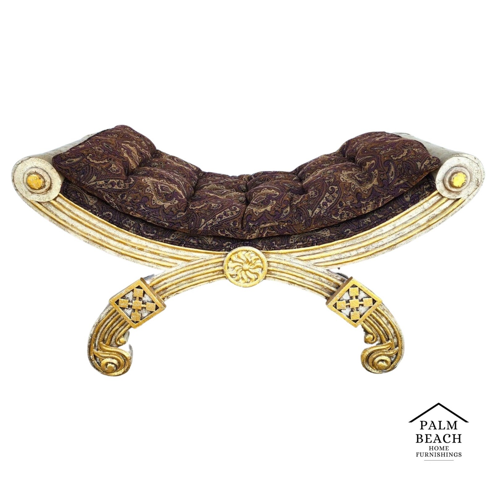 French Empire Gilt Gold Leaf Bench Oversized 48"