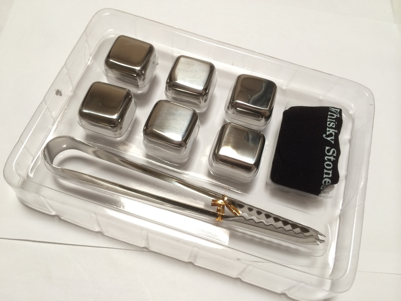 6x Stainless Steel Ice Cubes Drinker Cooler Whisky Stones Vodka Chiller Tong Bag