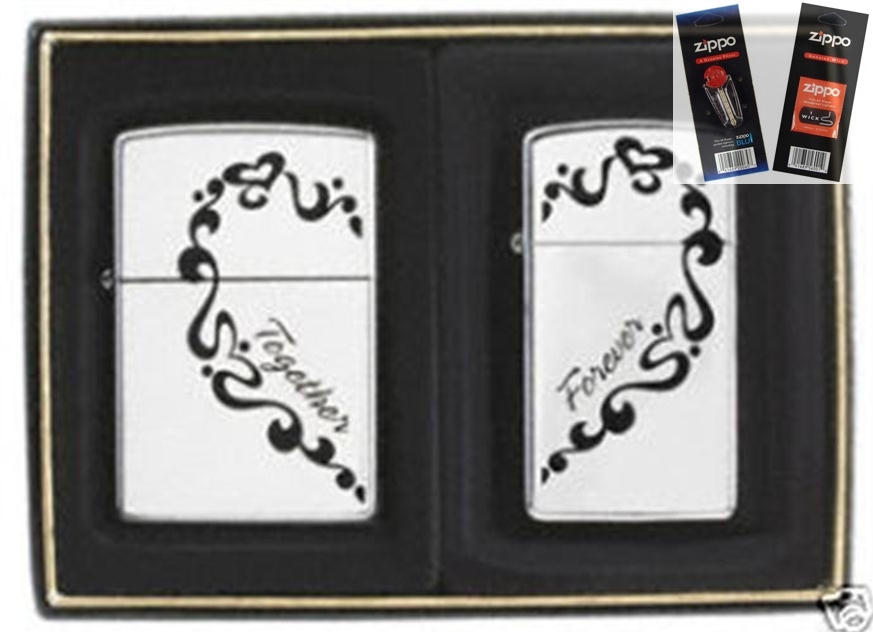 Zippo 0465 together forever 2 piece Lighter with *FLINT & WICK GIFT SET*