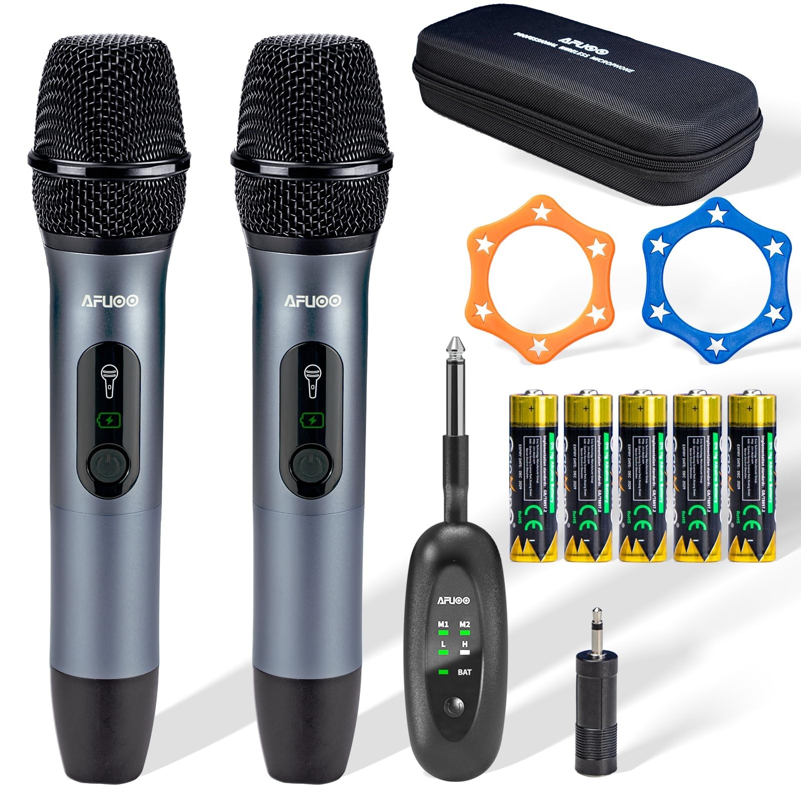 Dual Wireless Microphone Set for Karaoke & Speech, 200ft Range, 2 Pack with Stor