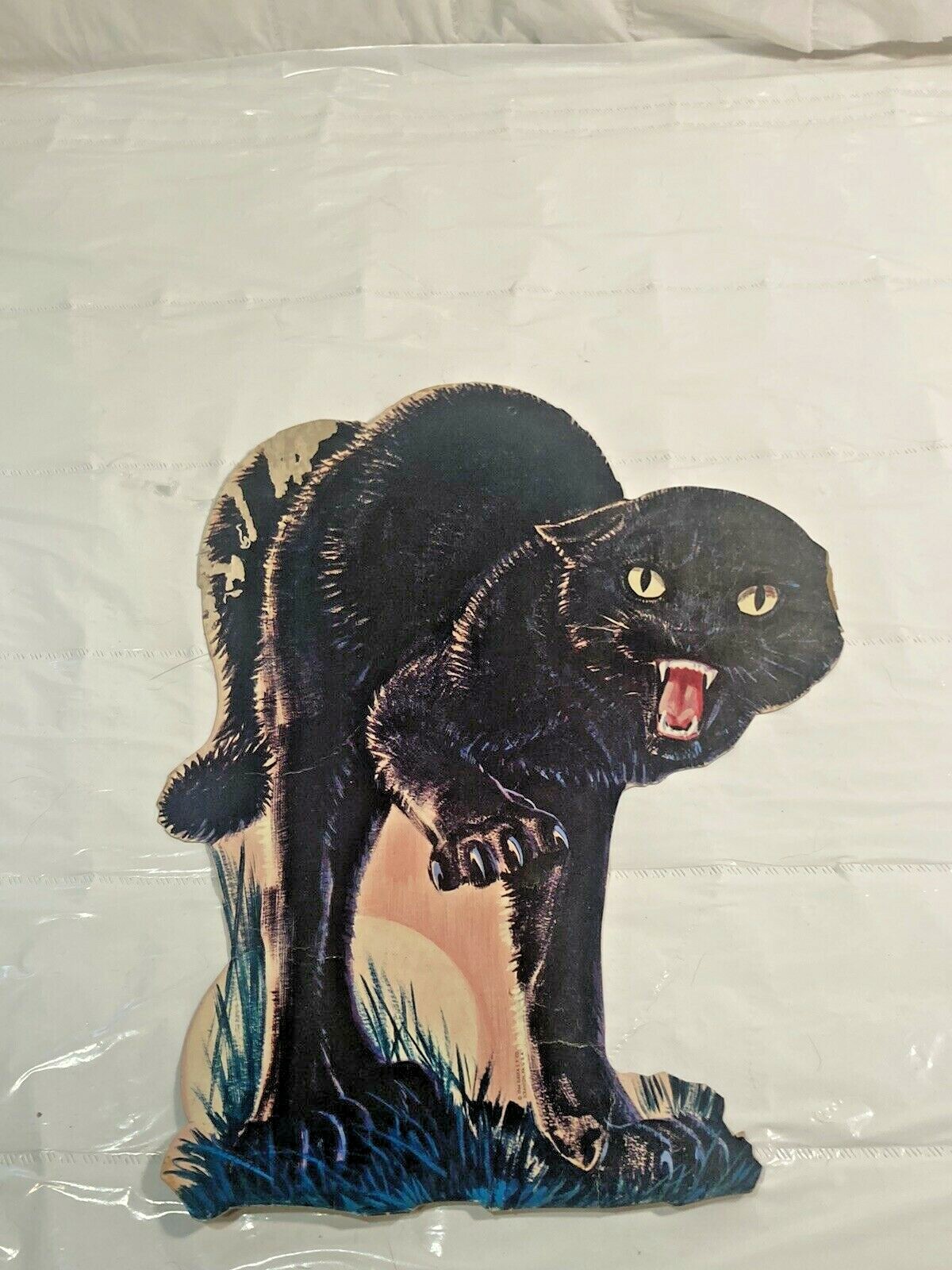 Vtg 1964 Eureka Black Cat Full Moon Halloween Decoration Die Cut 10.75”x8.5" USA