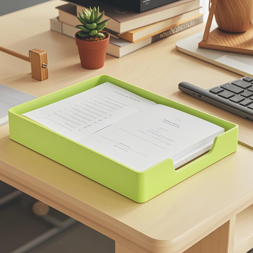 A4 Stackable Plastic Paper Trays, Desk Organizer, 2~Pack Green