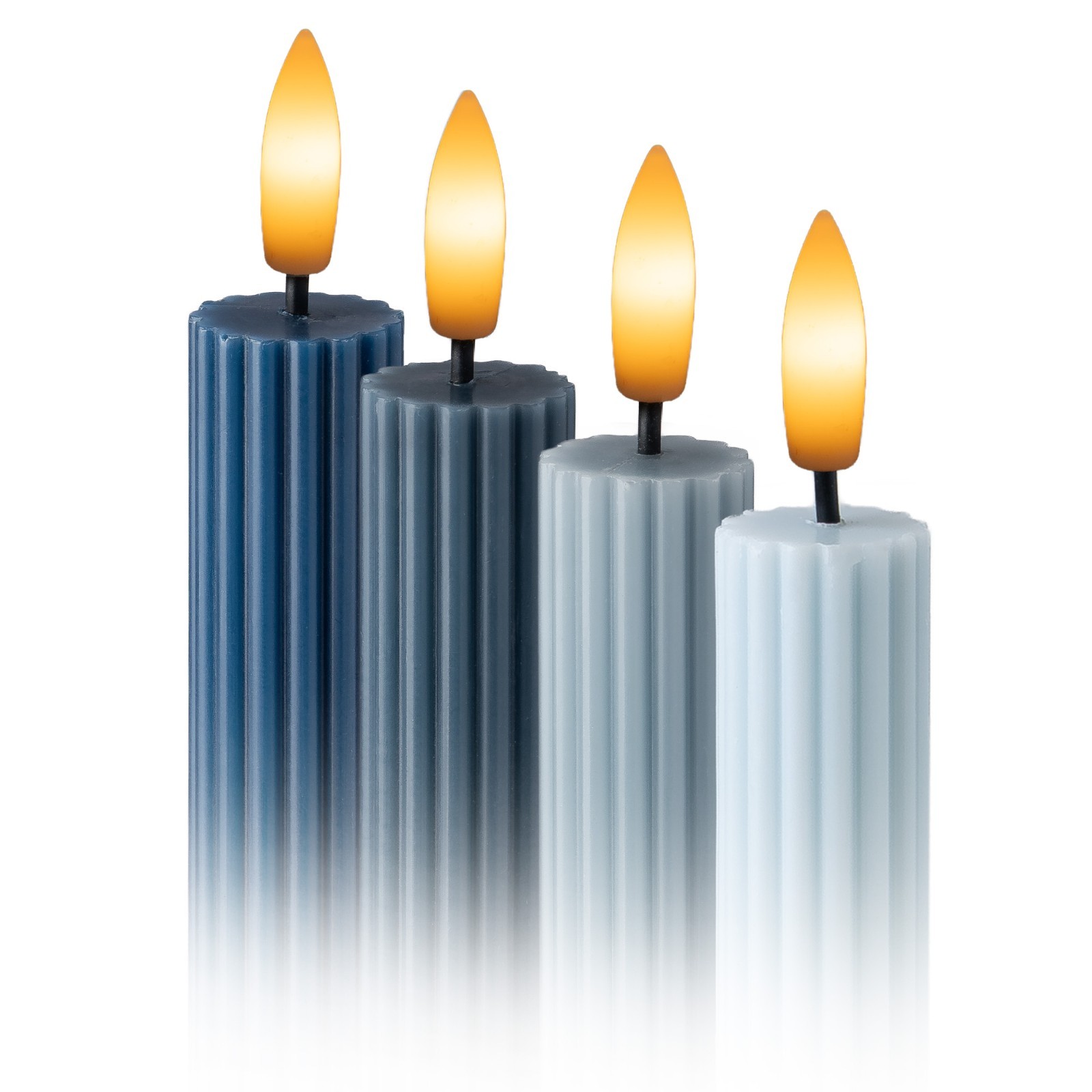 4 Pack 10" Overcast Blue LED Flameless Taper Candles with Remote & Timer