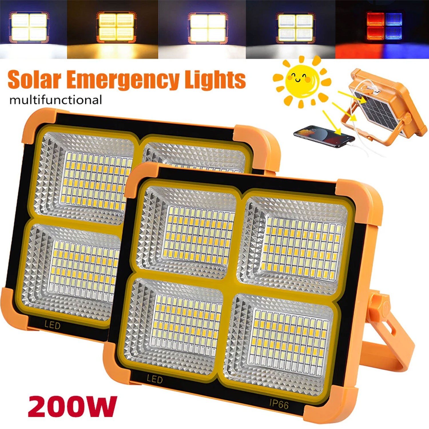 LED Solar Rechargeable Light Outdoor Work USB Portable Camping Security Lamp