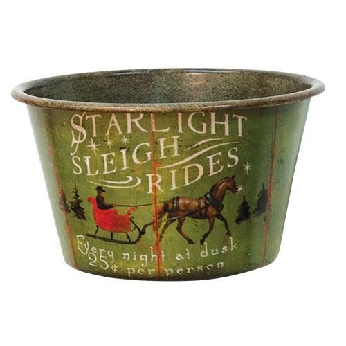 New Farmhouse Primitive STARLIGHT SLEIGH RIDES BOWL Christmas Tree Container
