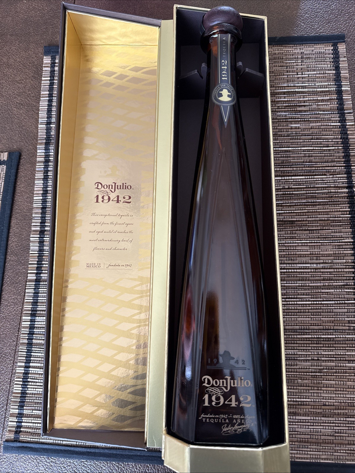 EMPTY DON JULIO 1942 BOTTLE, BOX & CORK INCLUDED 750ML