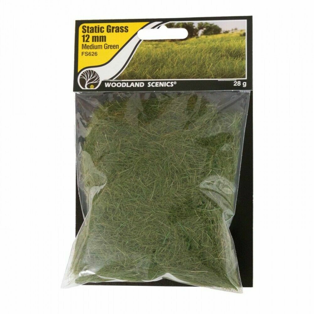 Woodland Scenics 626 STATIC GRASS Package. 1/2" Medium Green 12mm Fibers - NIB