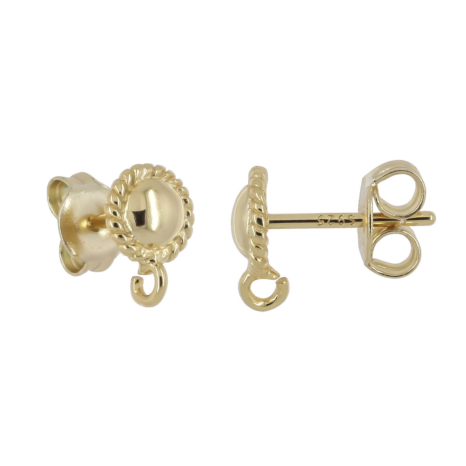Gold Plated Sterling Silver Round Dome Stud Post Earring Connector #99151