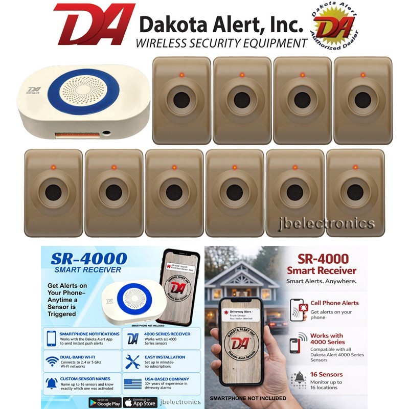 SR-4000 WIRELESS SMARTPHONE RECEIVER+10DAKOTA ALERT DCMT-4000  SENSORS DETECTORS