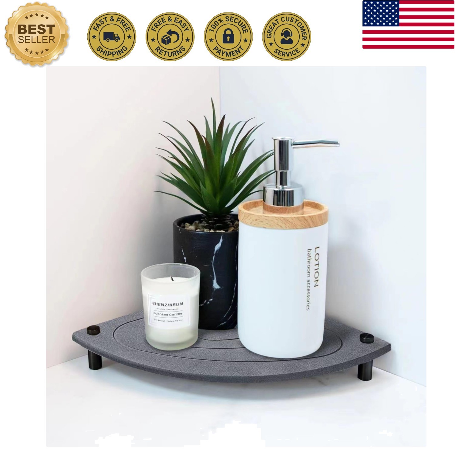 Versatile Water-Resistant Stone Sink Caddy - Quick Dry Kitchen & Bath Essential