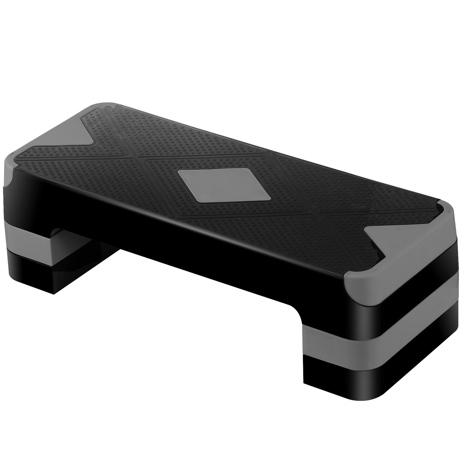 Aerobic Step Platform Exercise Step Adjustable Height 4"-6''-8' w/4 Risers Grey