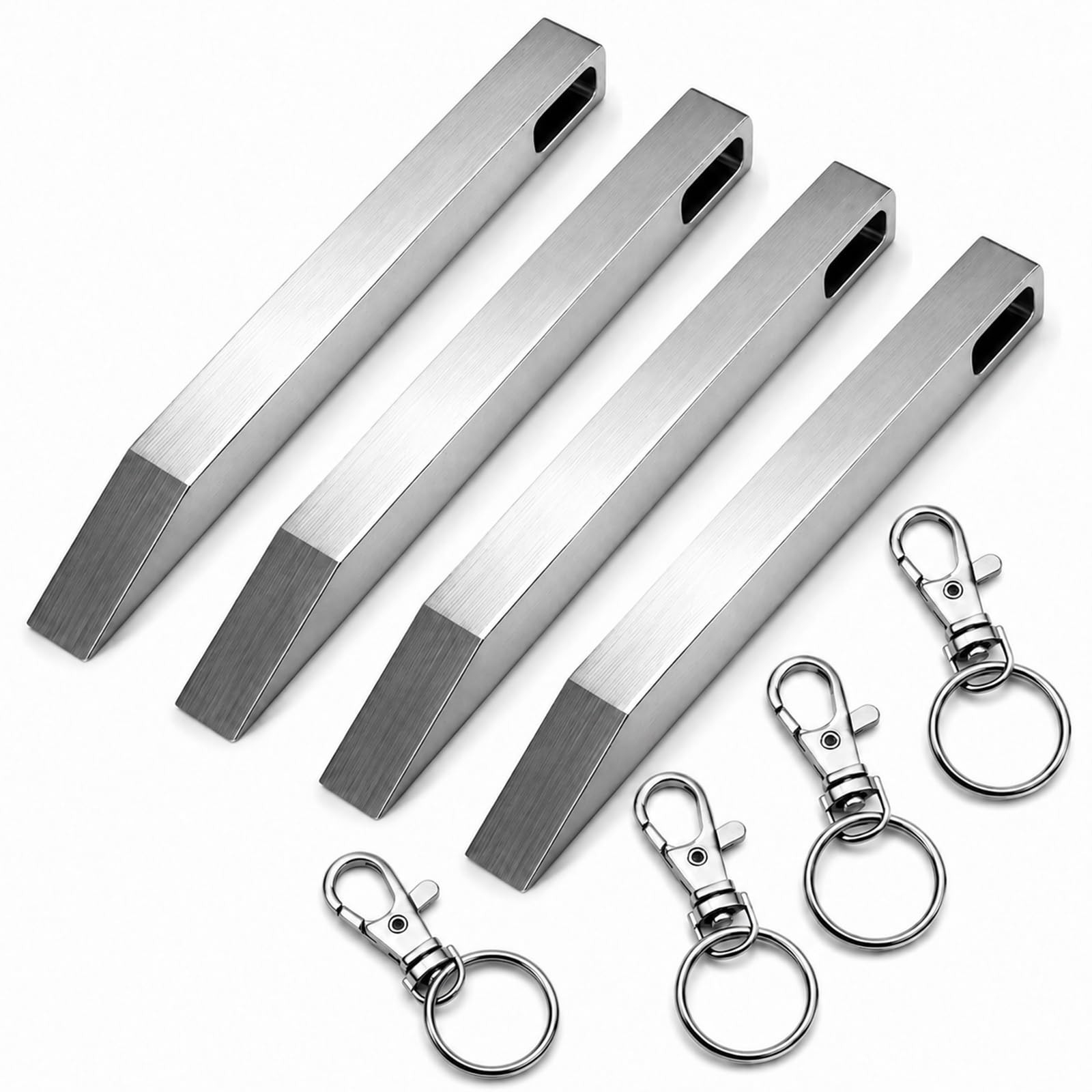 8PCS EDC Pry Bar Keychain Set, 4 Stainless Steel Mini Bars with 4 Silver