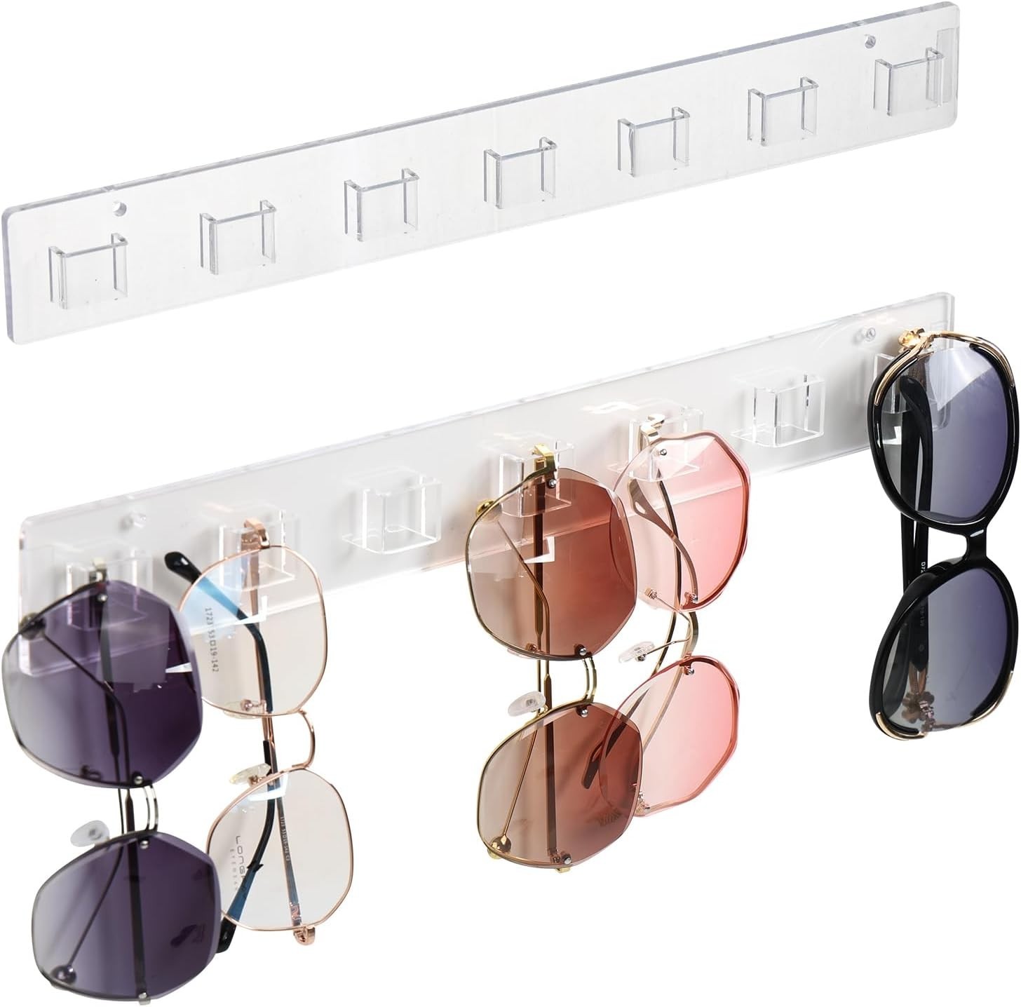 Sunglasses Organizer 2 Pack, Wall-Mounted Eyeglasses Holder, Clear Acrylic Rack,