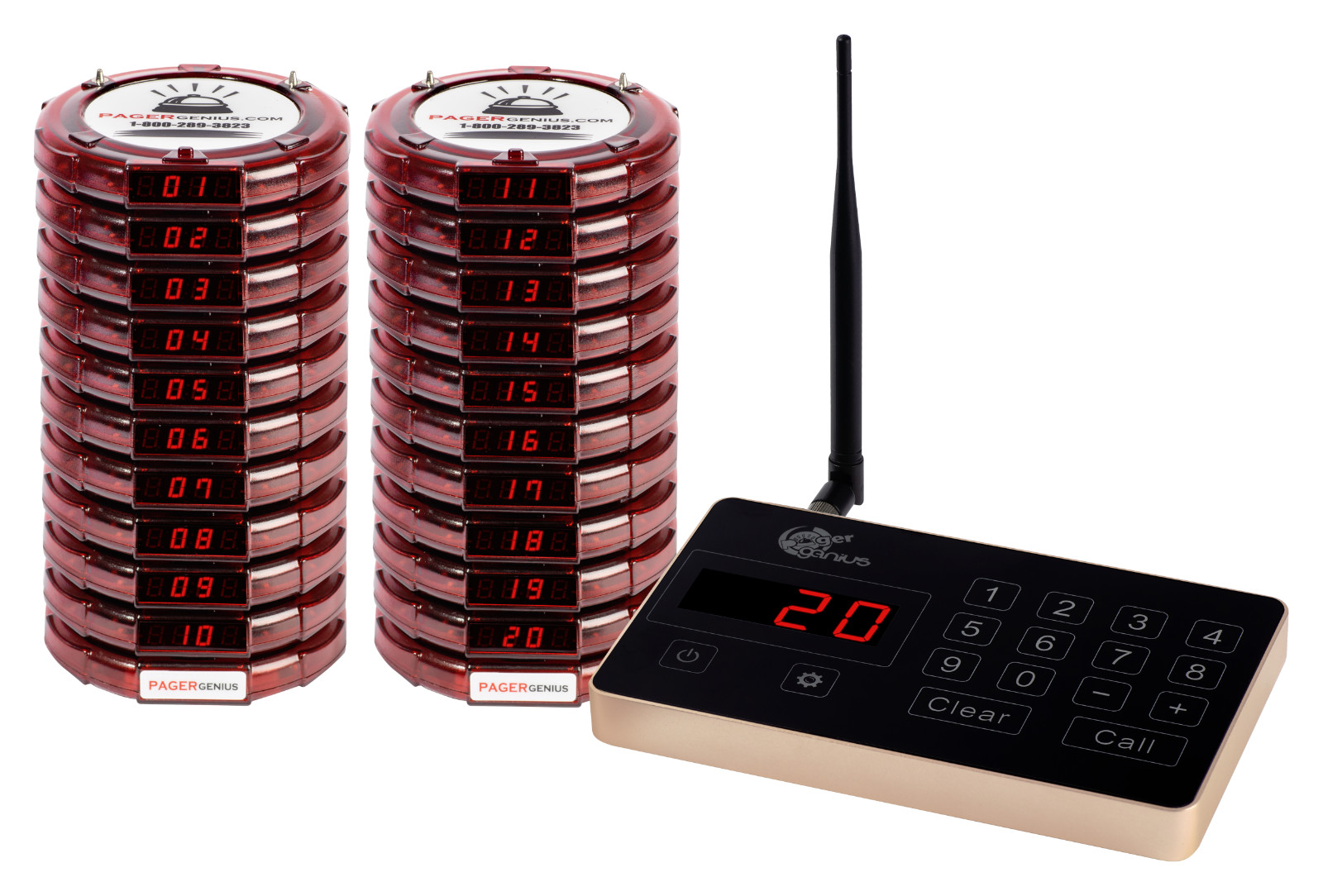 Brand New Pager Genius 20 Restaurant Coaster Pagers *Complete Paging System*