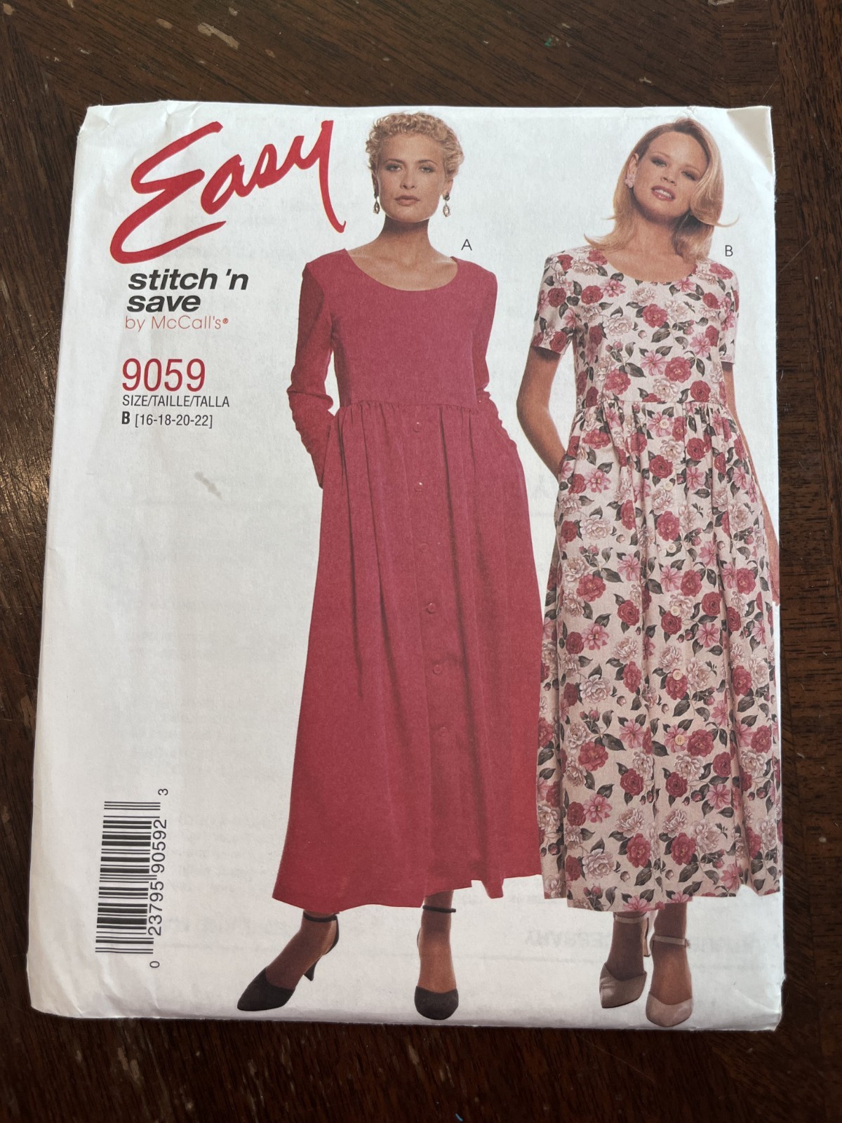 McCall's 9059 UNCUT Sewing Pattern, Misses' Dress, Size B (16-18-20-22)