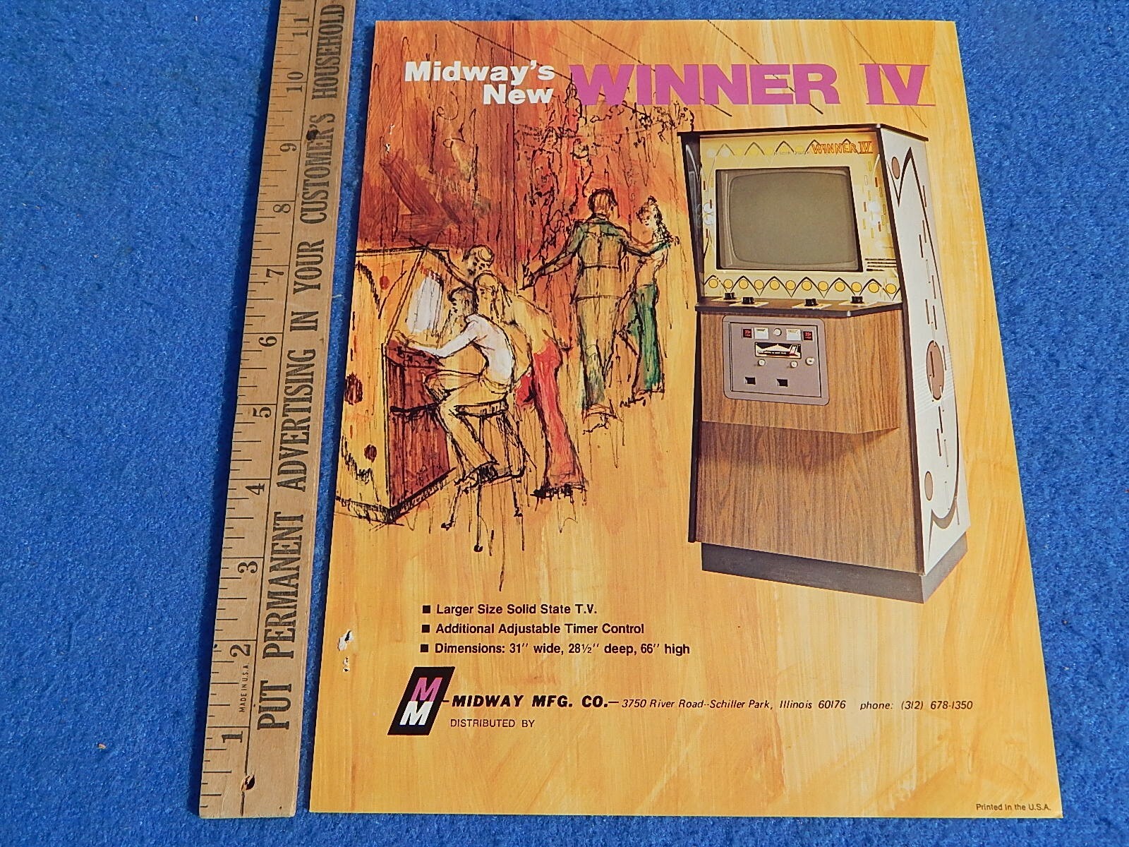 1973 Midway WINNER IV Video Game Upright Advertising Flyer