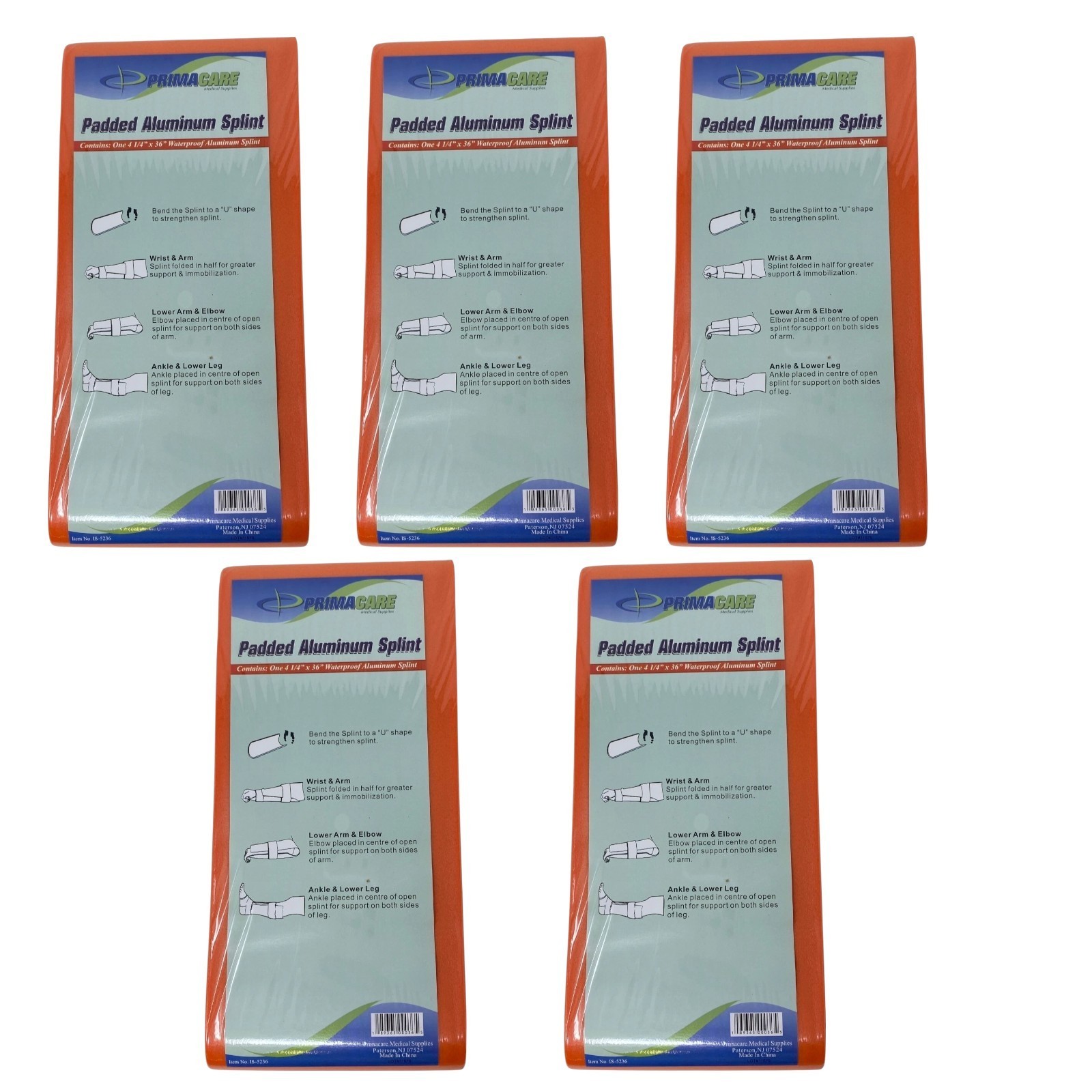 Primacare Medical Supplies IS-5236 Padded Aluminum Splint 36 x 4-1/4 in, 5 Pcs