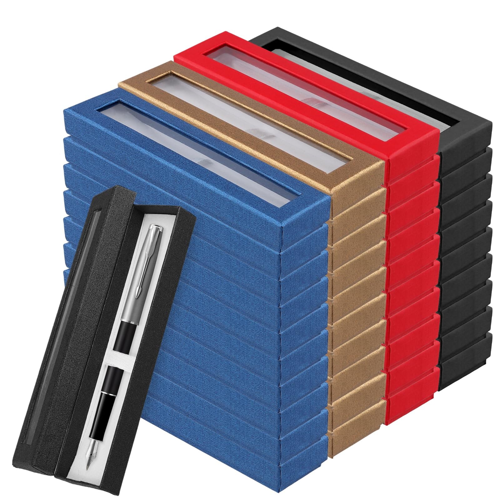 40 PCS Colored Pen Display Box with Clear Lid and Cushion for Gifts