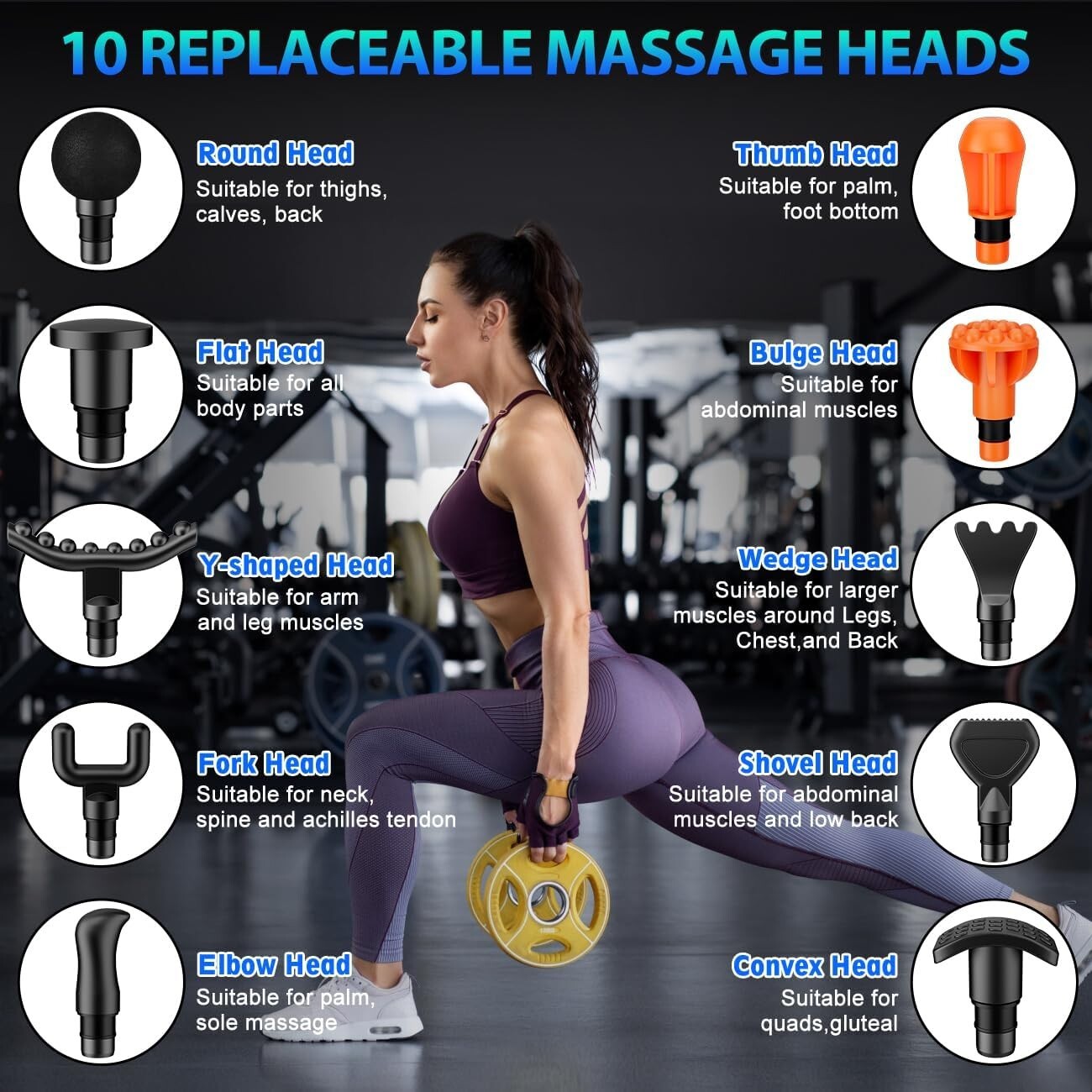 TOLOCO EM26 Deep Tissue Massage Gun 10 Heads Percussion Massager Black