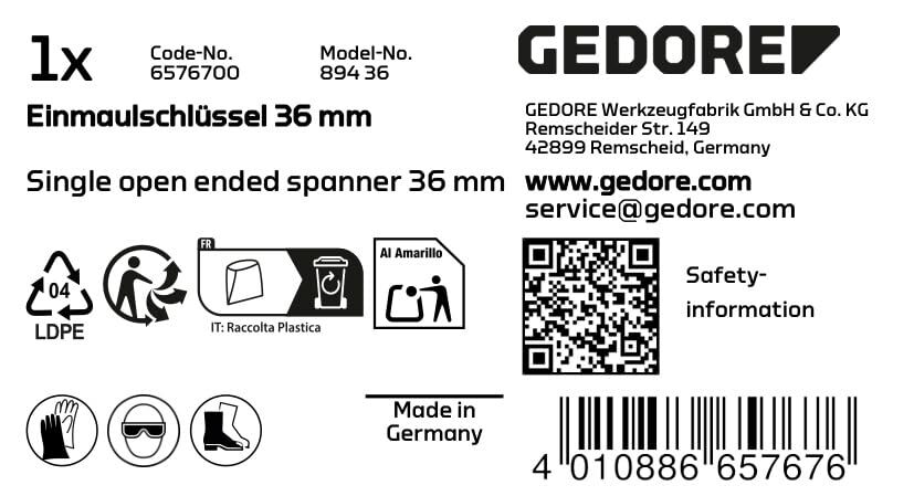 Gedore 36Mm Black Wrench Din 894 Iso 3318 Vanadium Steel High Quality Tool