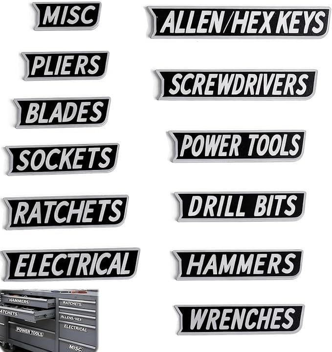 12 Pack Magnetic Toolbox Labels, 3D-Printed & Reusable Organizers for Steel Tool
