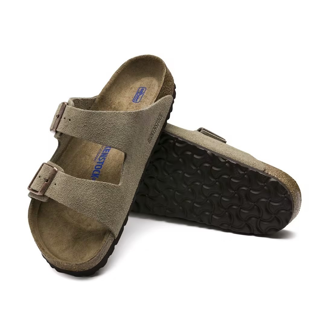 Birkenstock Arizona Soft Footbed Suede Leather Sandals Taupe Unisex Comfort