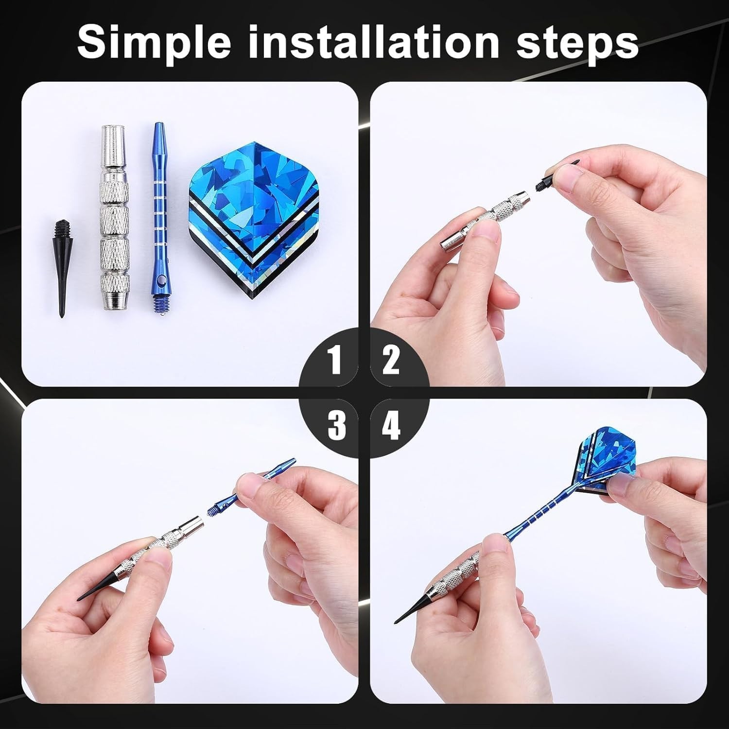 Professional Soft Tip Darts Set - 12 Darts, 16 Flights & 200 Plastic Tips
