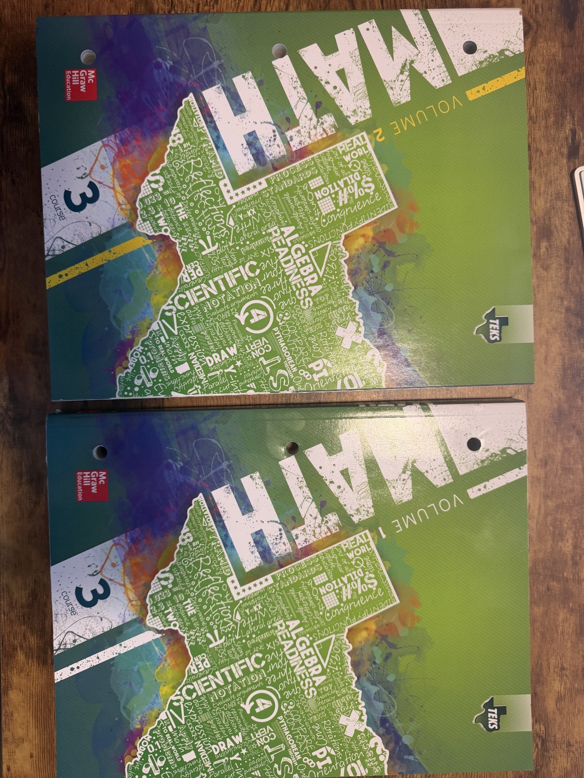 Texas Math TEKS Course 3 Volume 1 & Volume 2 Books by McGraw-Hill Education