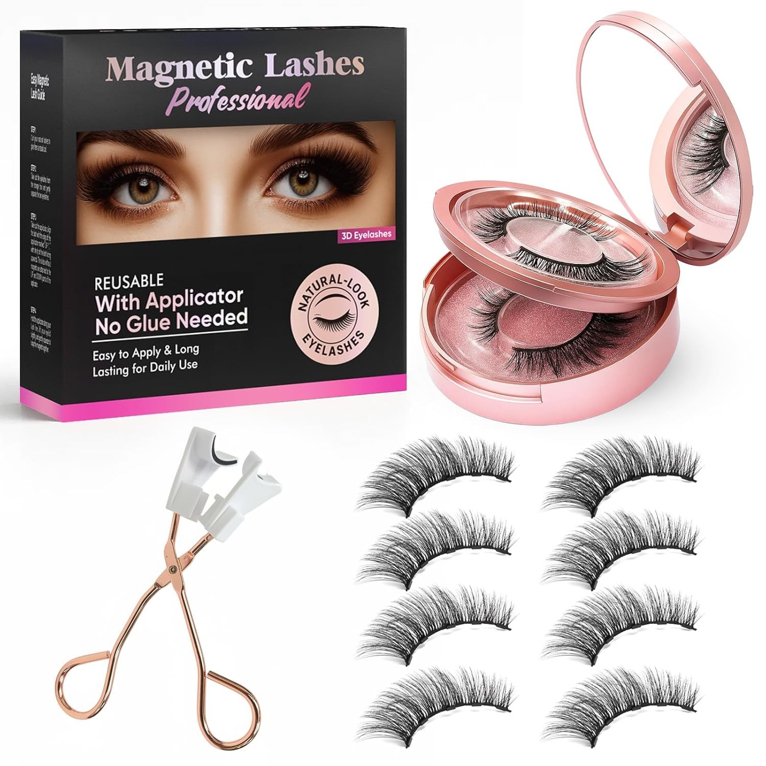 Magnetic Eyelashes 3D Natural Look Magnetic Lashes Kit with Applicator -Reusable