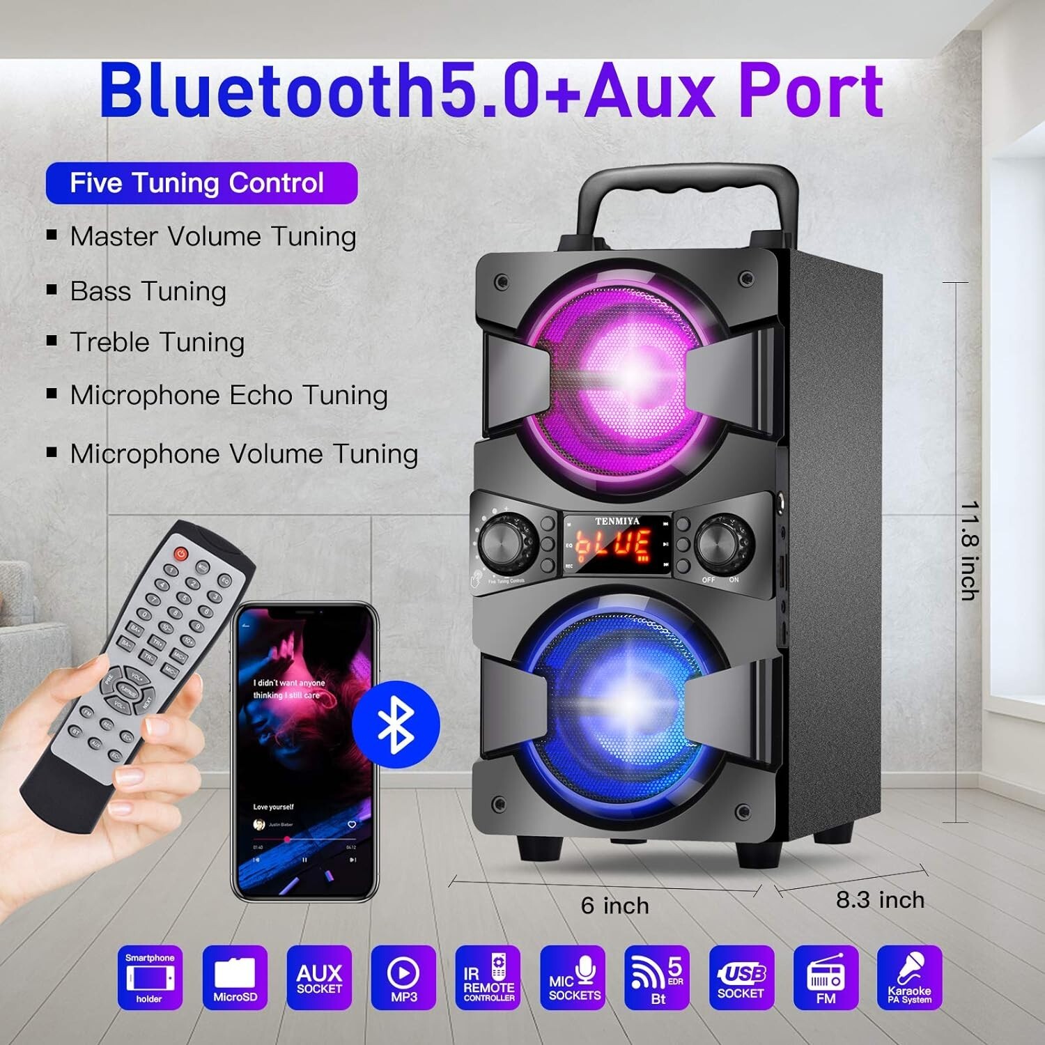 Karaoke Machine with Microphone ,Portable Bluetooth Speaker dual 3 inch subwofer