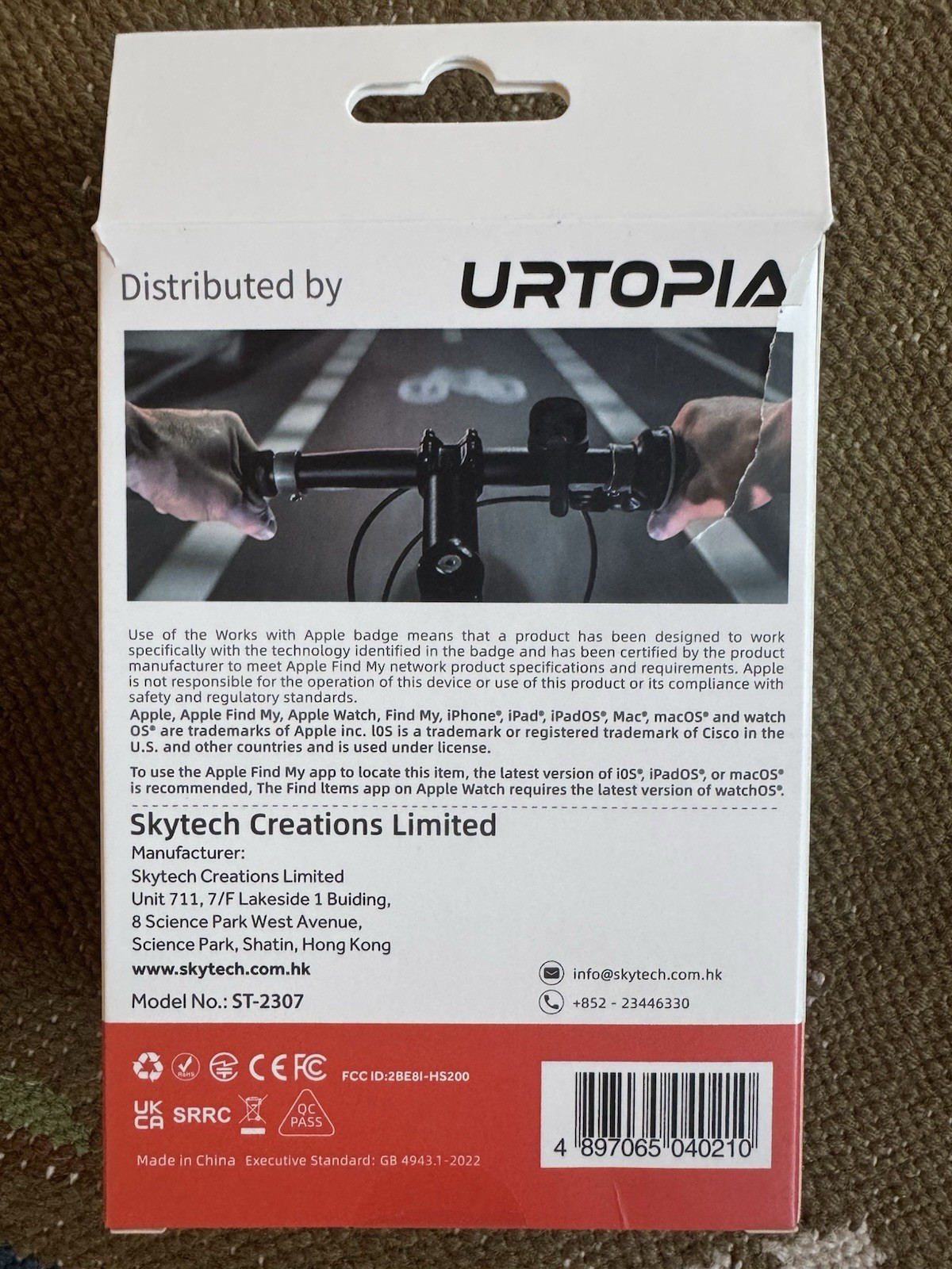 URTOPIA Bicycle Tracker Kit Anti-Theft Apple Find My Bluetooth ST-2307