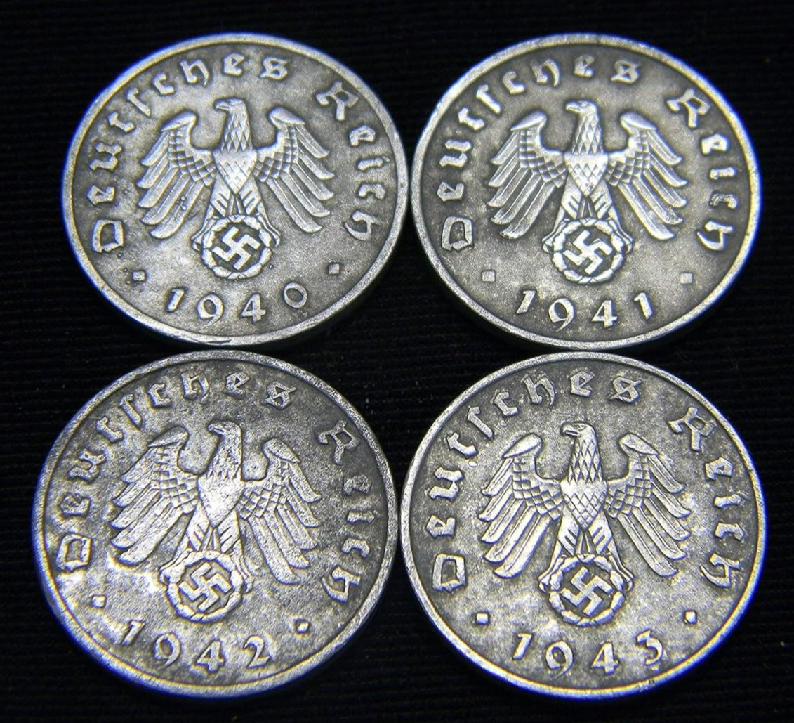 Set of 4 Germany WWII Era 1 Rp Zinc Coins 1940-1943 Historical Collectibles