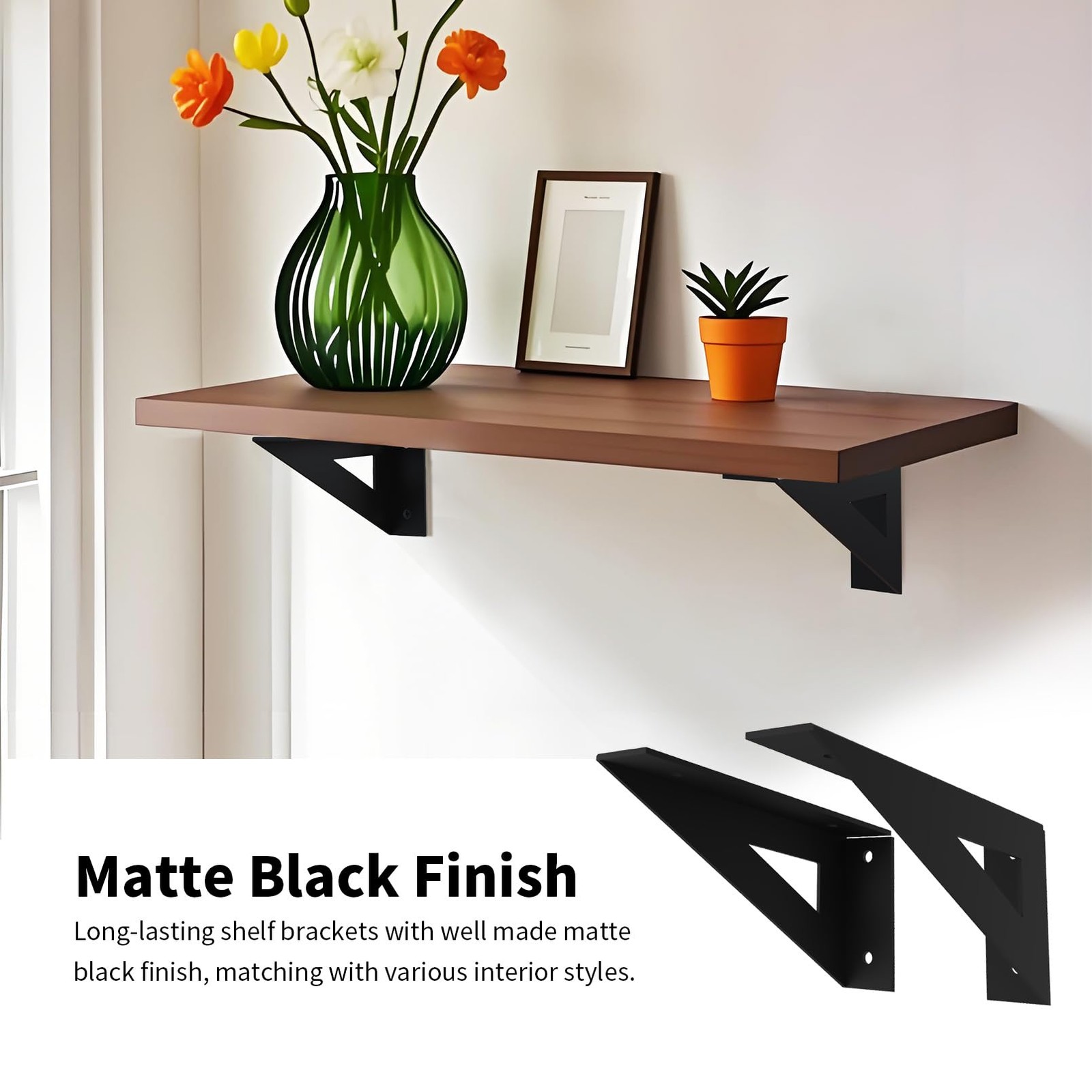 4 Pack 6x3 Inch Matte Black Solid Floating Reversible Heavy Duty Shelf Bracket