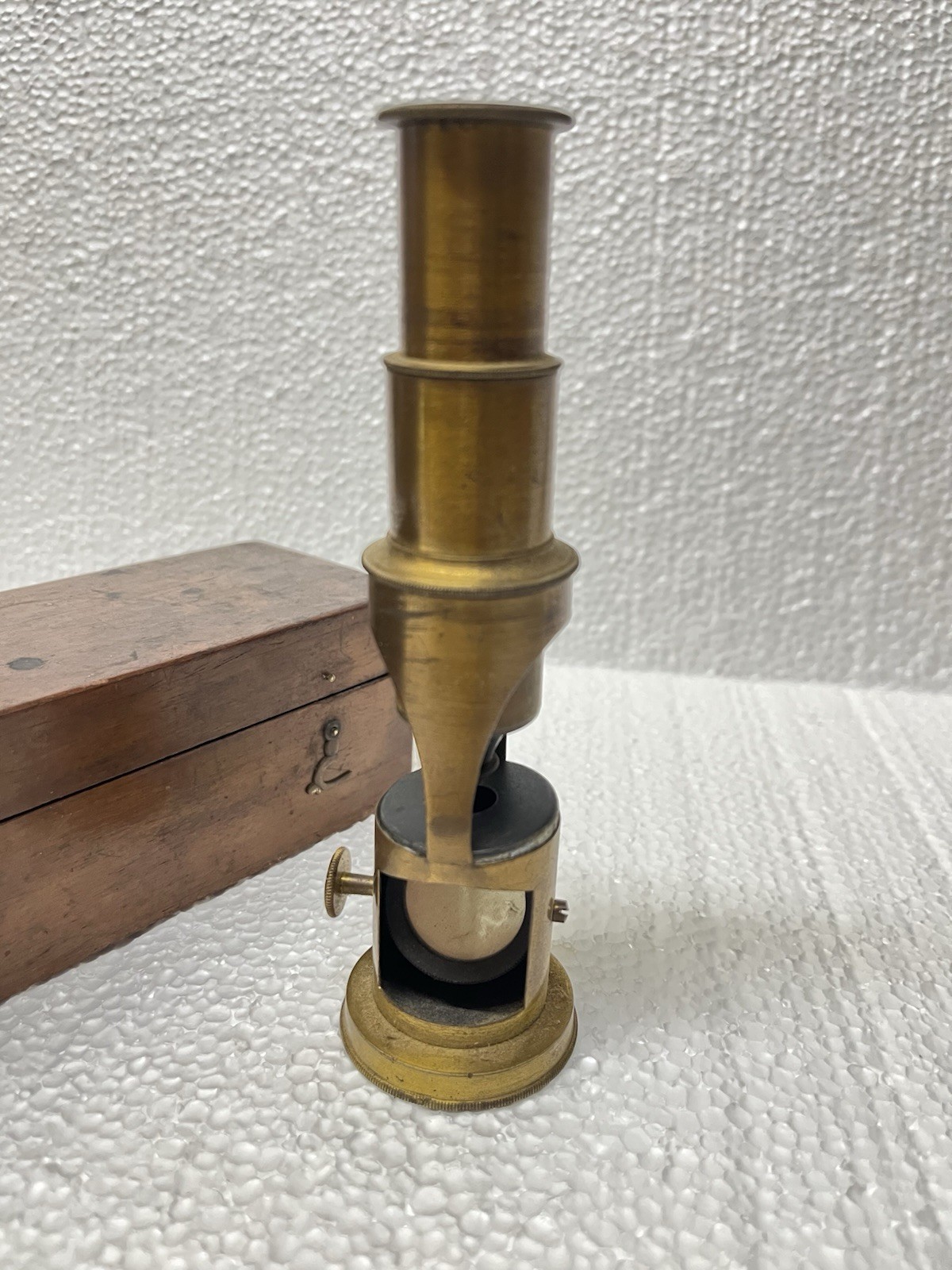 Vtg 1930s English Brass Scientists Field Microscope/ With Solid Boxwood Case